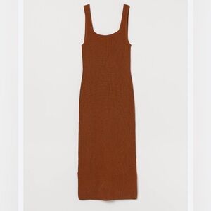 H&M woven stretch knitted dress in brown SZ S NWOT